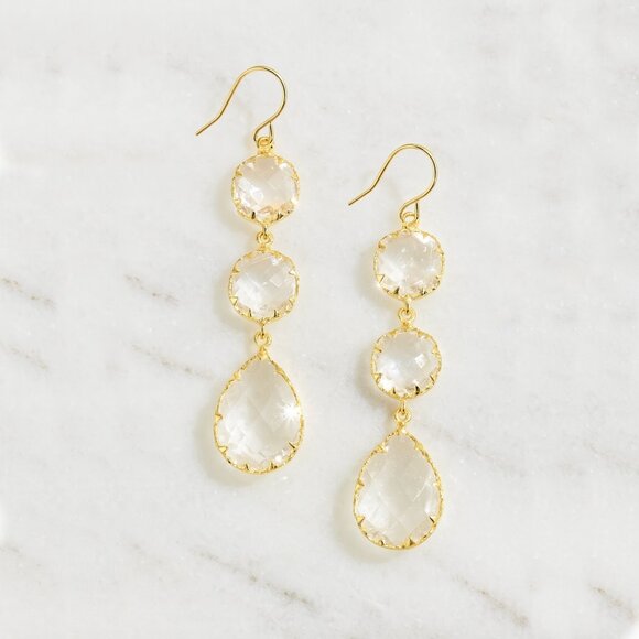 “Sia” Crystal Chandelier Earrings with Gold Etching - Picture 5 of 6